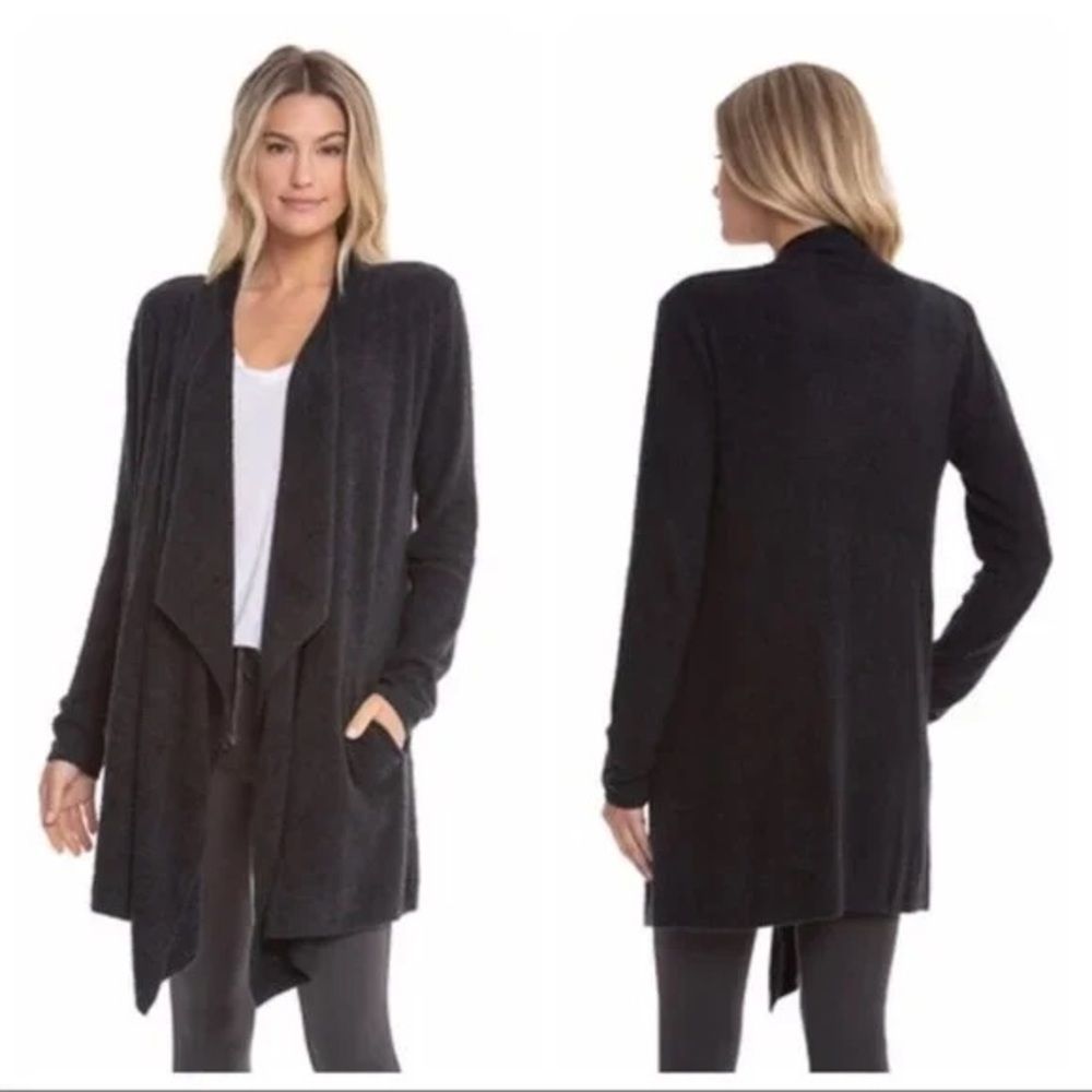 BAREFOOT DREAMS draped cardigan cozy chic ultra lite size L/XL grey/black